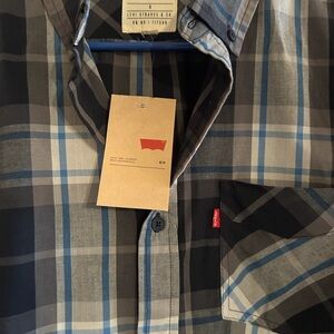 Levi's Men's Navy and White Plaid Button Down Shirt
